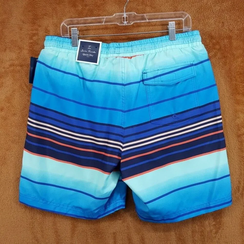 CLUB ROOM Swim Trunks Large Blue Stripe Drawstring Quick Dry Shorts 7